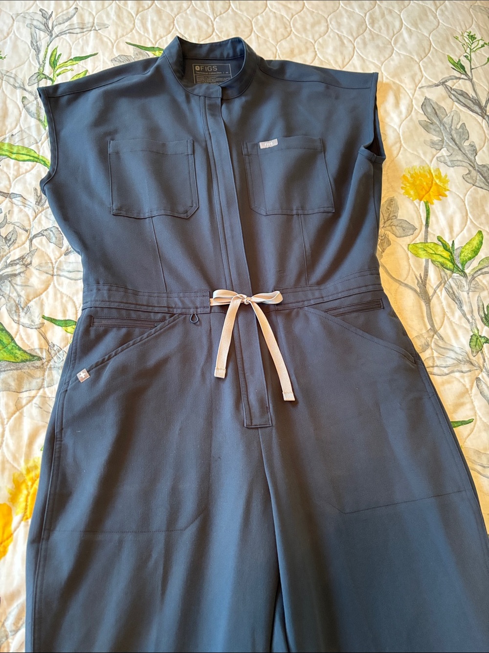 FIGS Dark Harbor Sleeveless Utility Jumpsuit with Contrast Drawstring